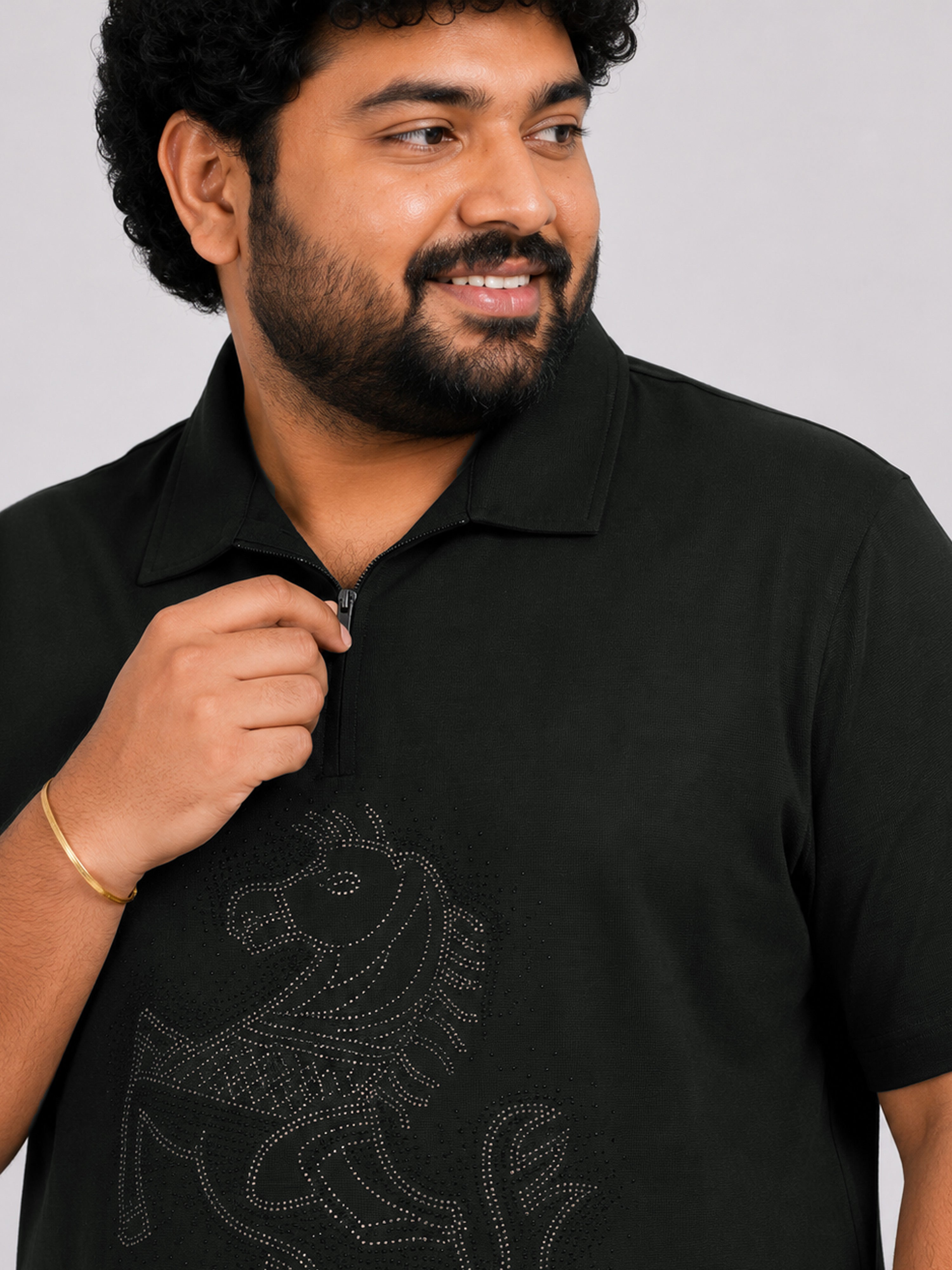 Plus Size Collar T-Shirt Party Wear - Black