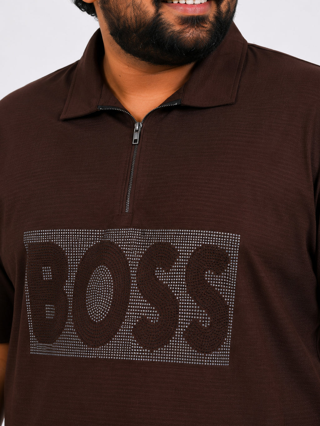 Plus Size Collar T-Shirt Party Wear - Brown