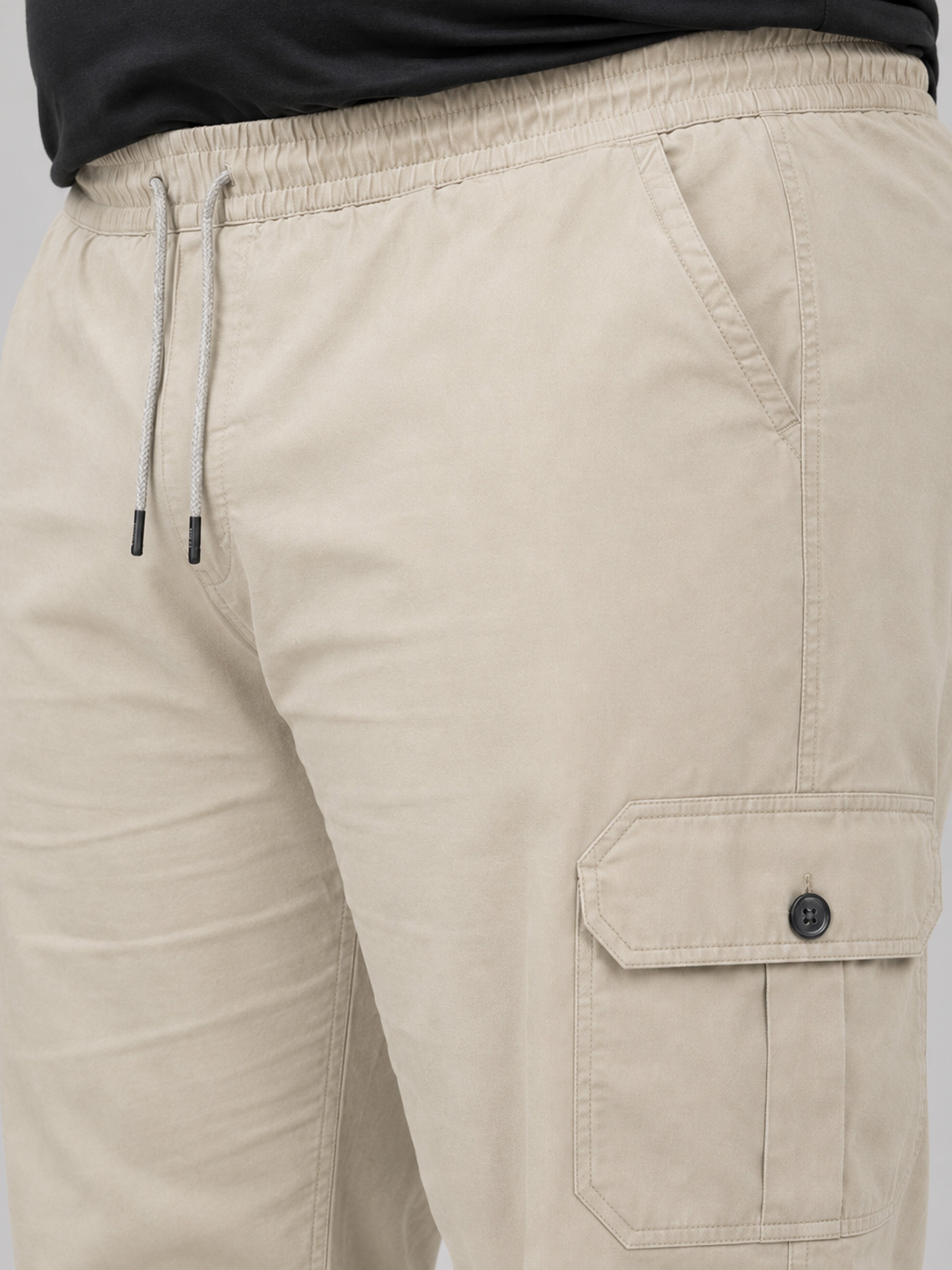 Plus Size 6 Pocket Cargo Pants - Beige
