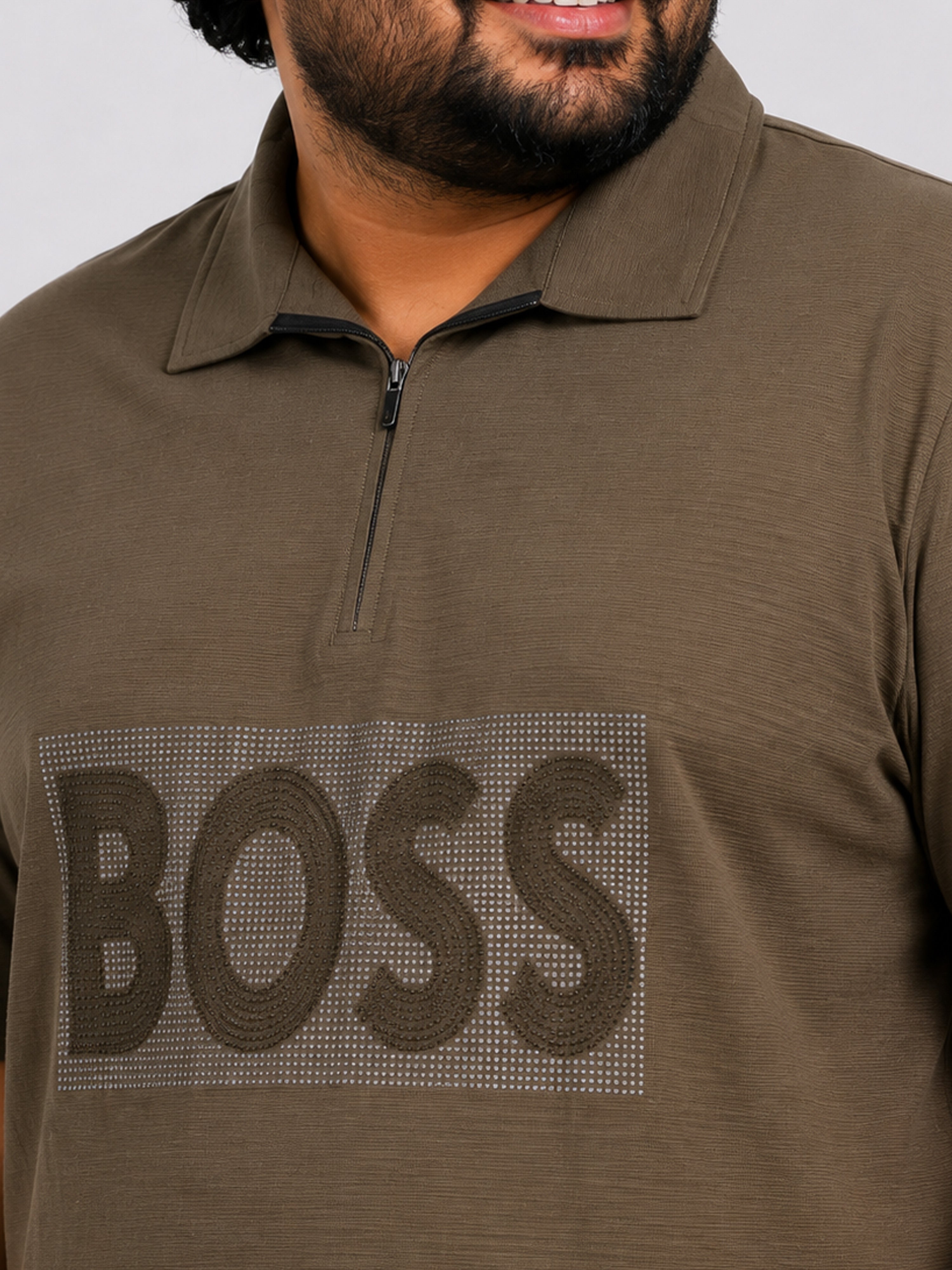Plus Size Collar T-Shirt Party Wear - Charcoal Grey