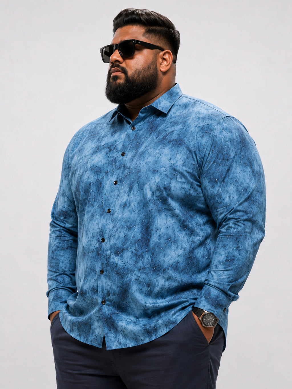 Plus Size Party Wear Satin Shirt - Sky Blue