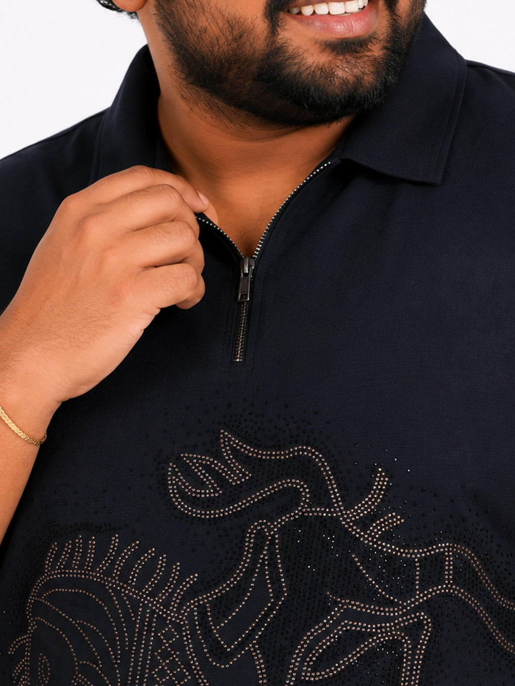 Plus Size Collar T-Shirt Party Wear - Steel Blue