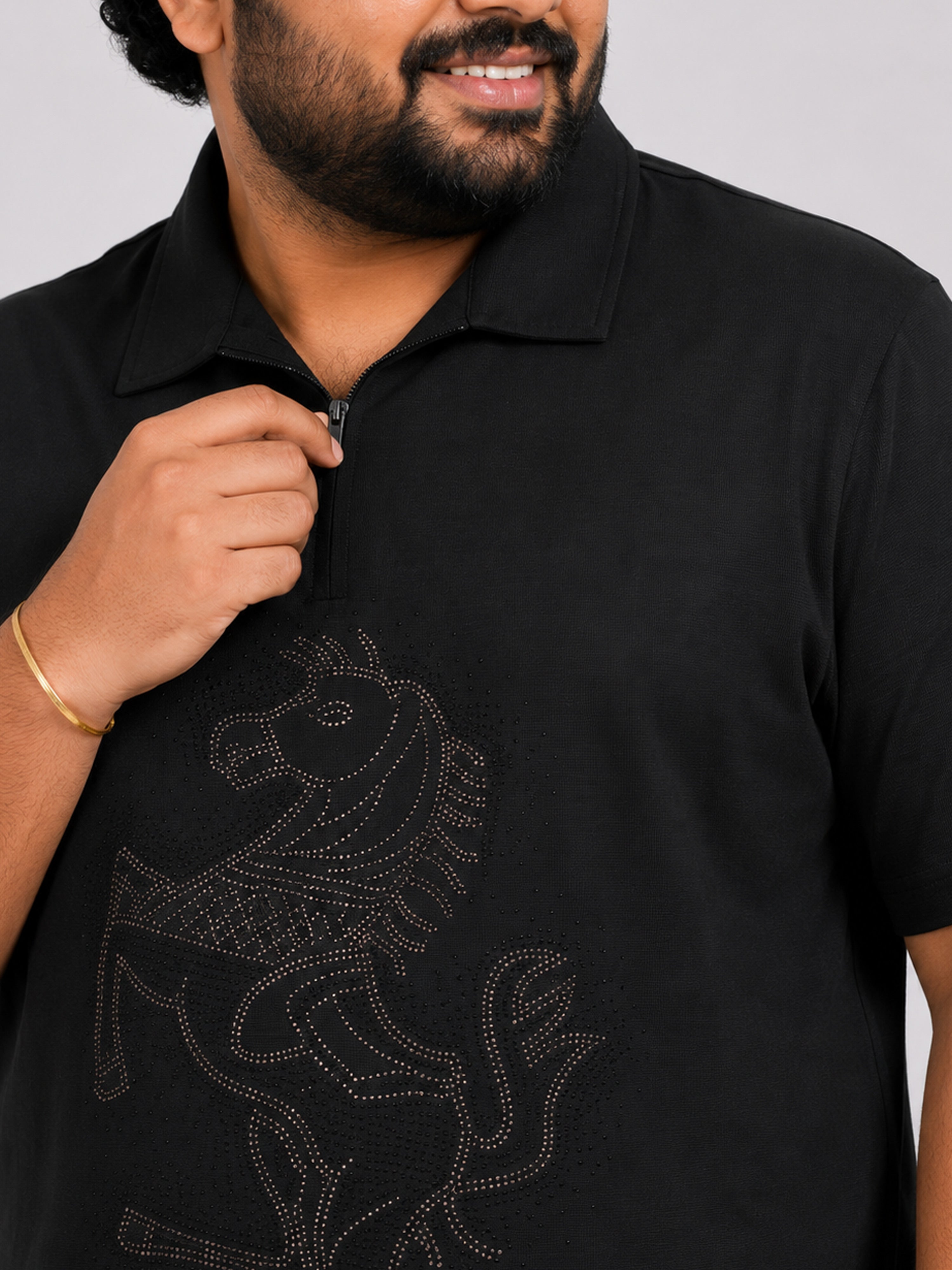 Plus Size Collar T-Shirt Party Wear - Black