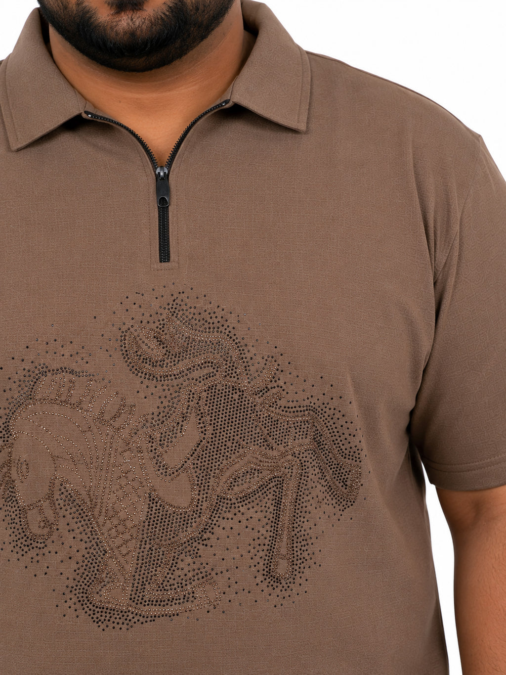 Plus Size Collar T-Shirt Party Wear - Khaki