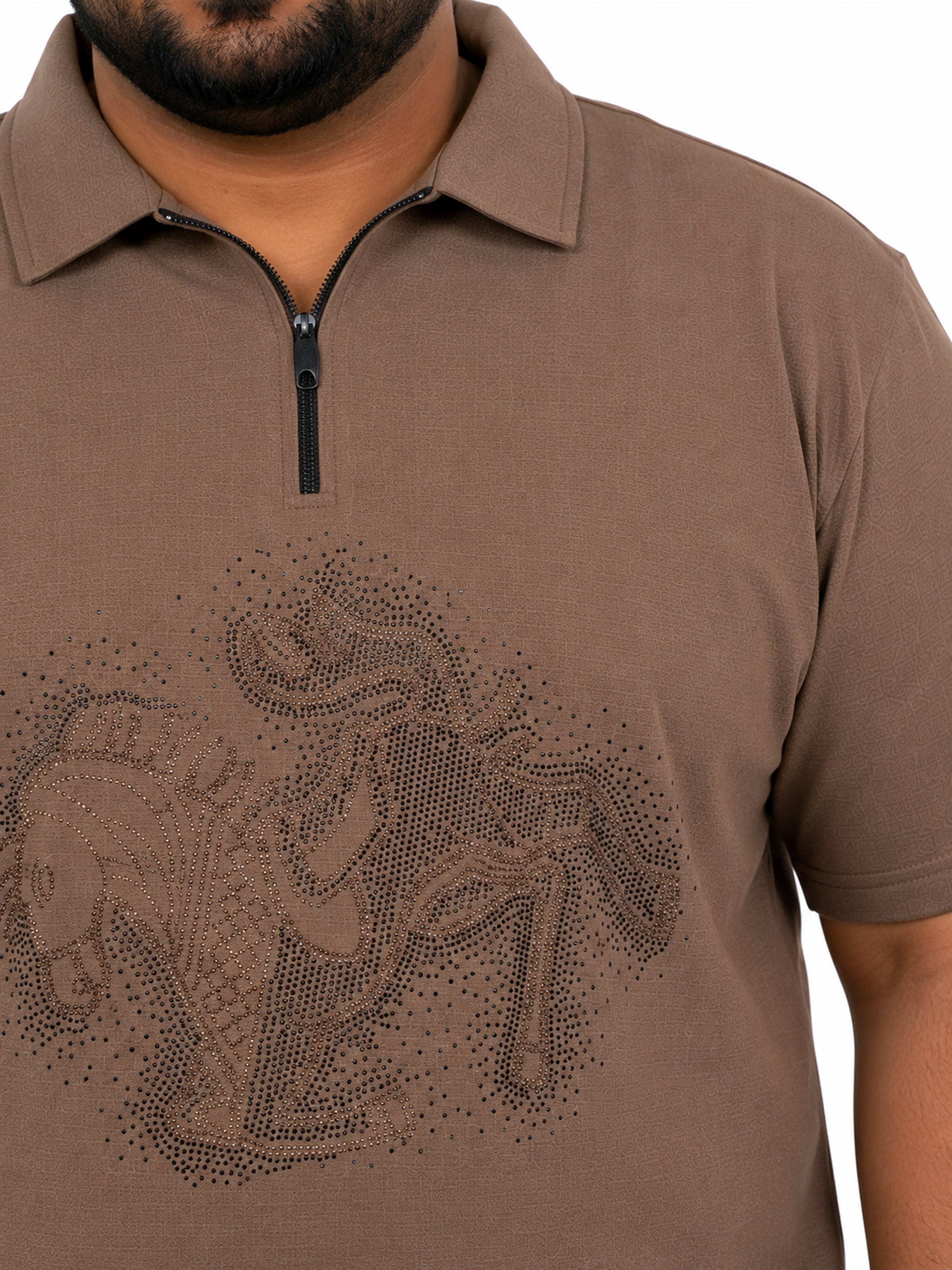 Plus Size Collar T-Shirt Party Wear - Khaki