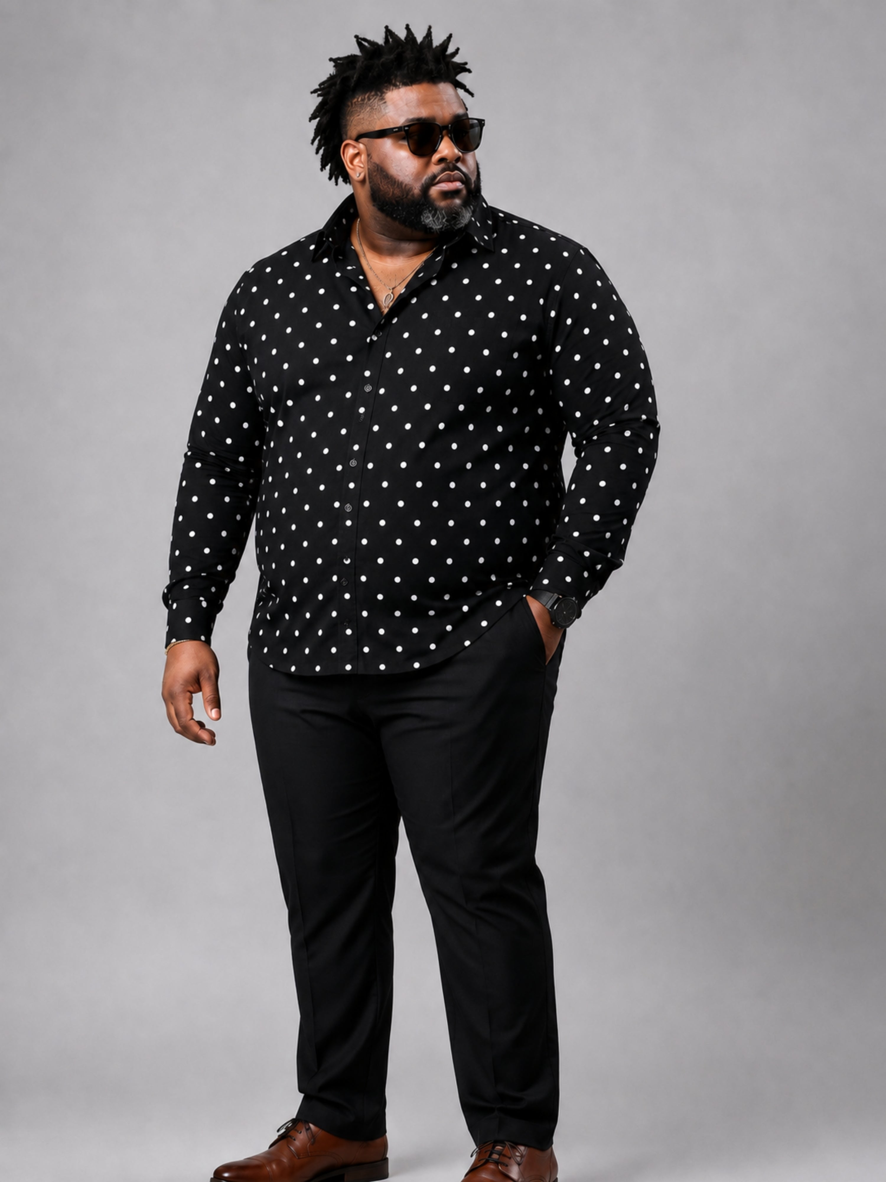 Plus Size Party Wear Satin Shirt - Black