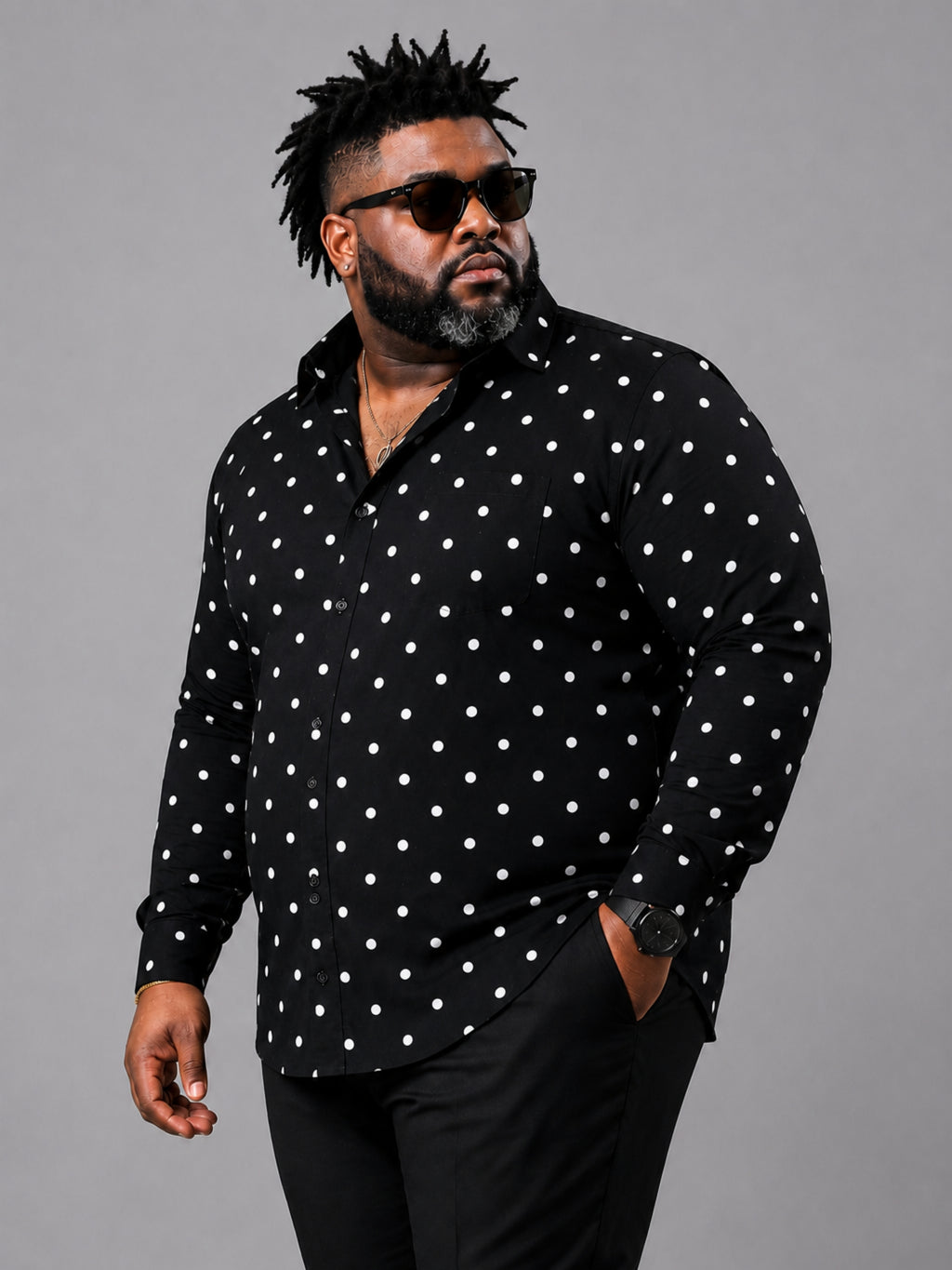 Plus Size Party Wear Satin Shirt - Black