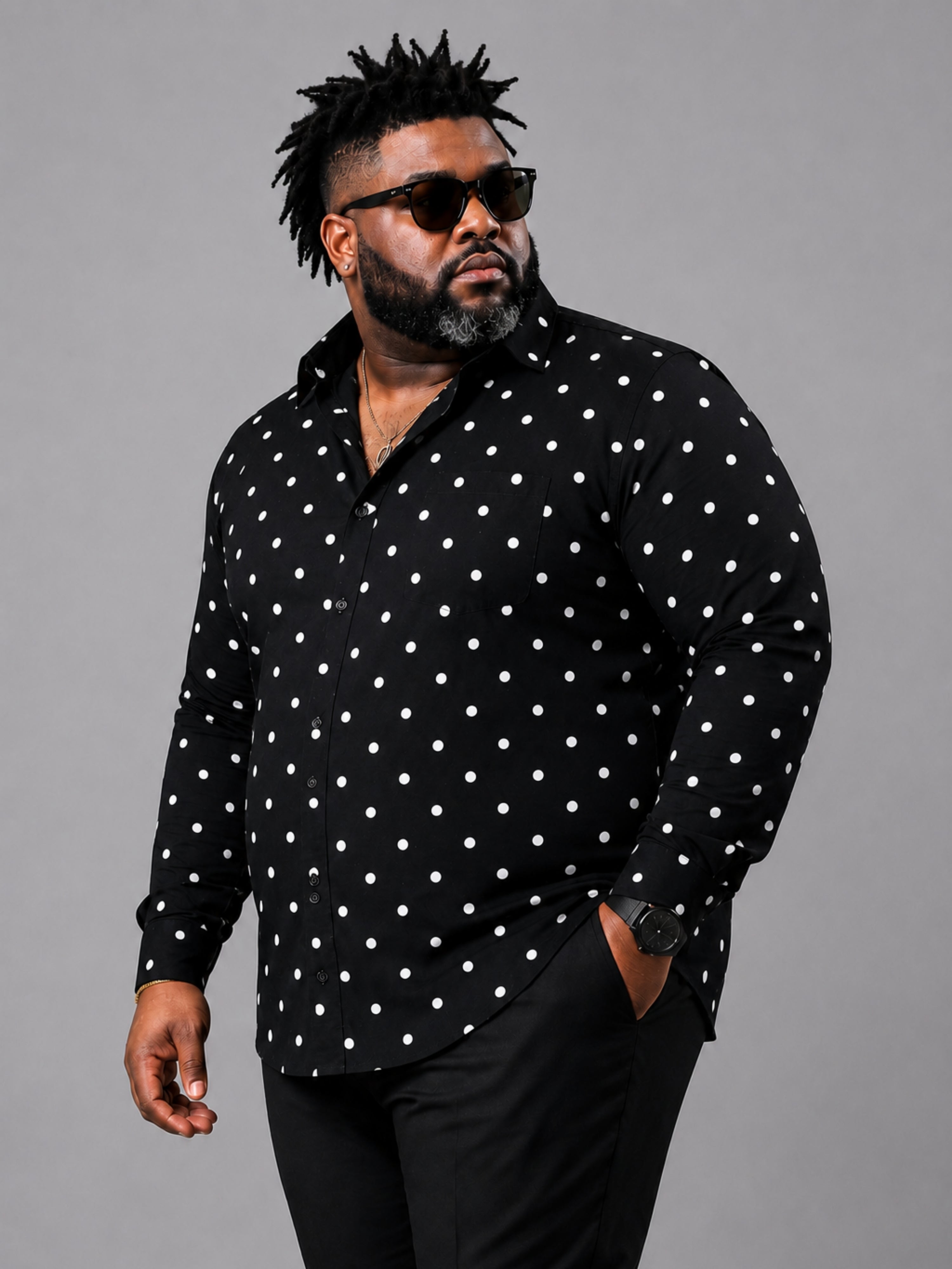 Plus Size Party Wear Satin Shirt - Black