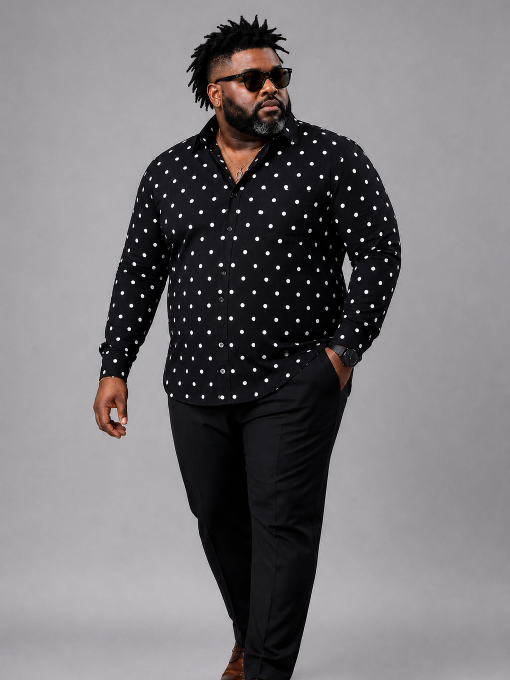 Plus Size Party Wear Satin Shirt - Black