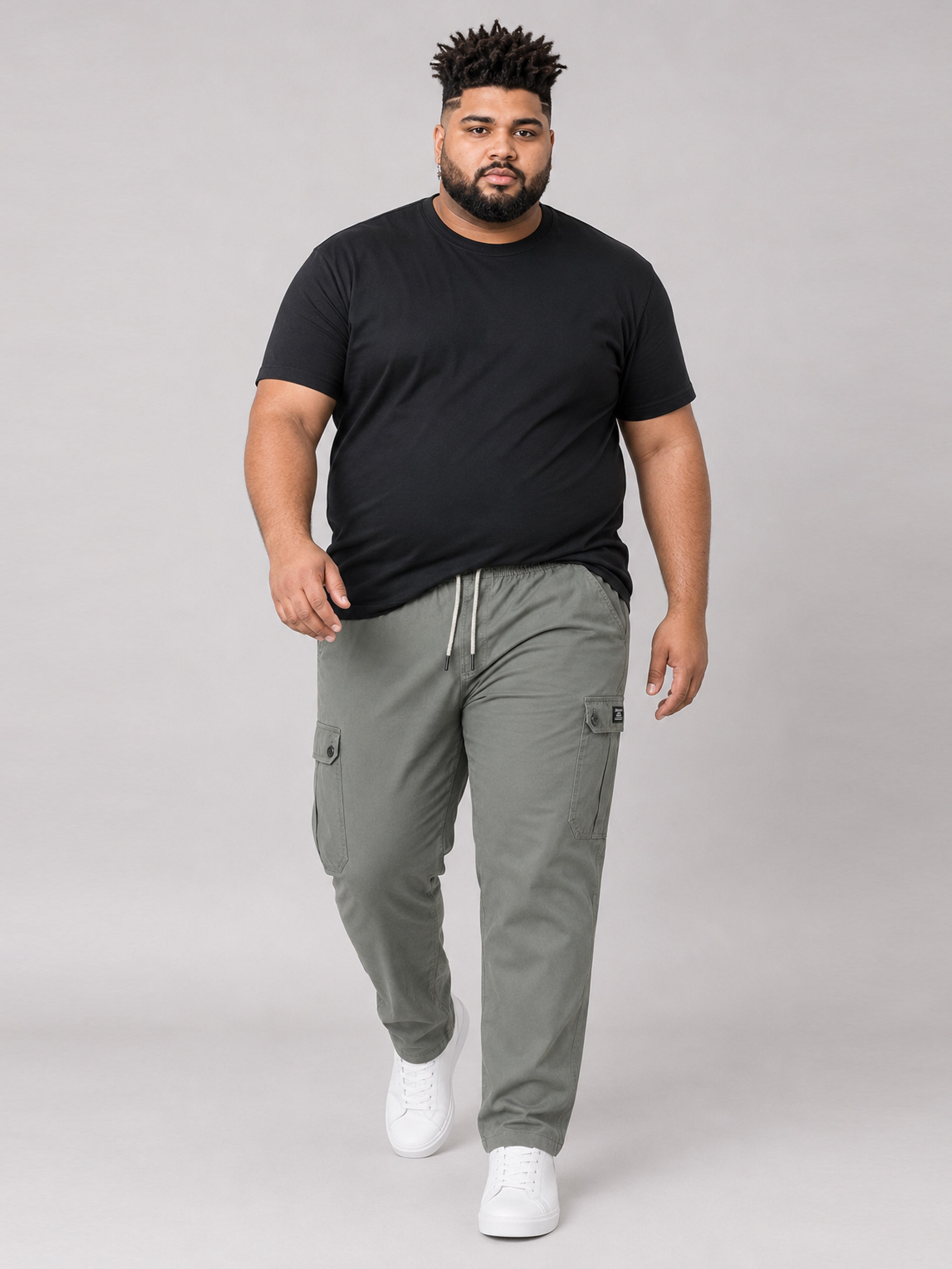 Plus Size 6 Pocket Cargo Pants - Olive Grey