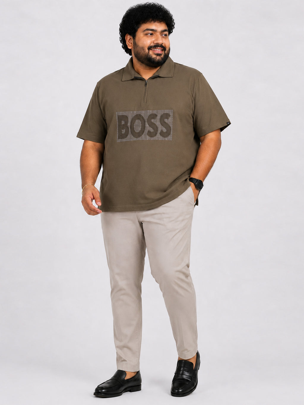 Plus Size Collar T-Shirt Party Wear - Charcoal Grey