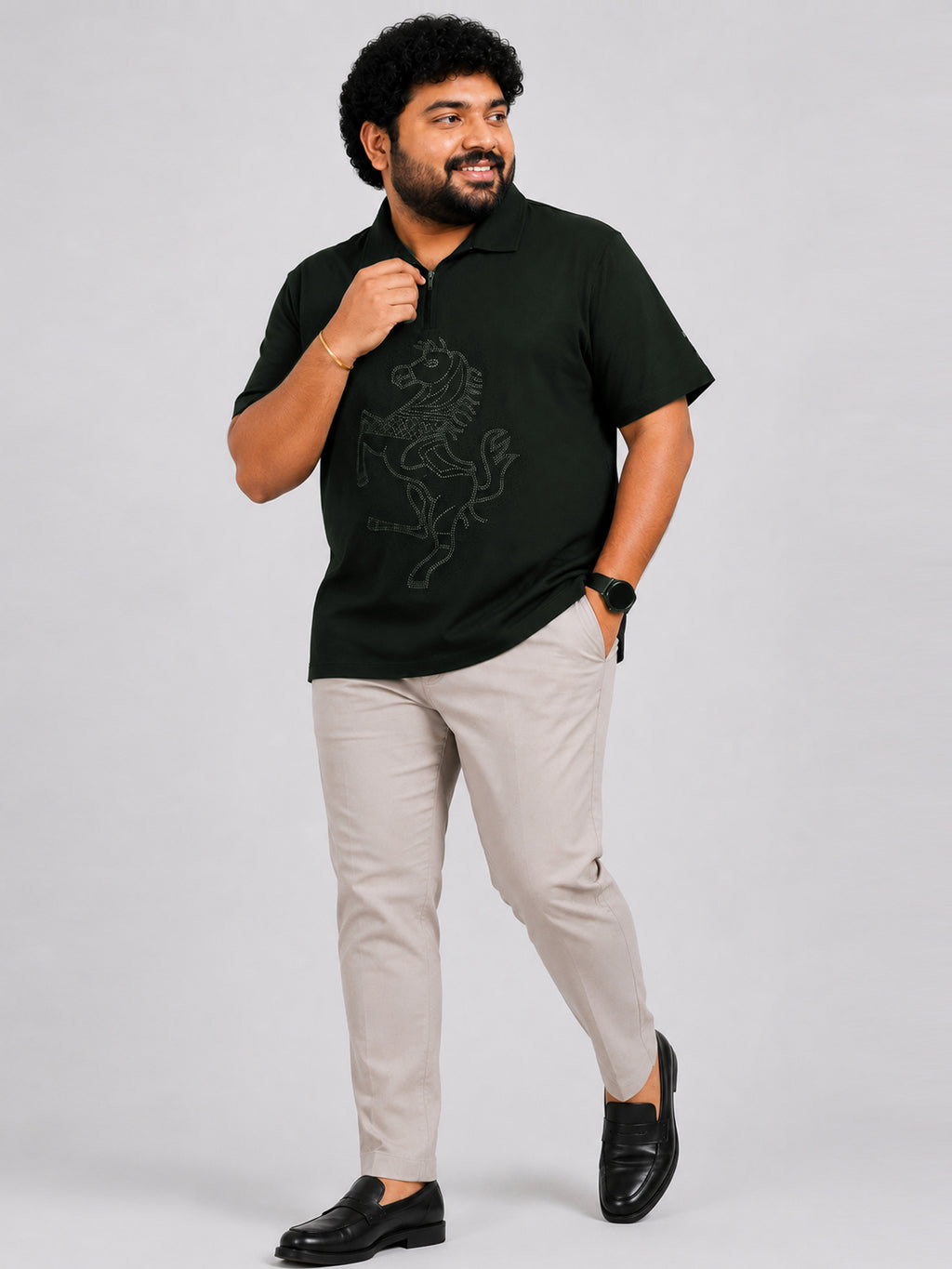 Plus Size Collar T-Shirt Party Wear - Black