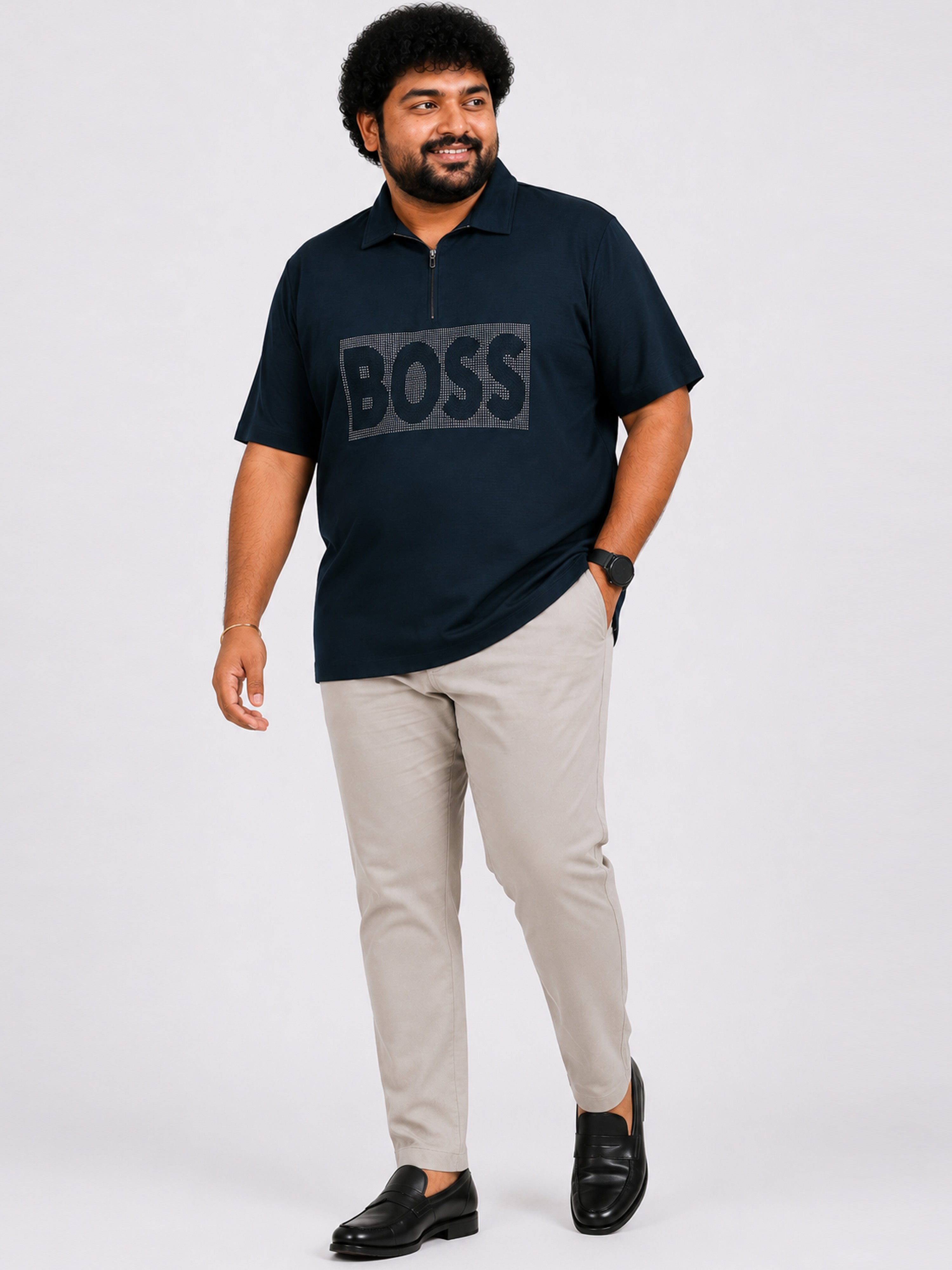 Plus Size Collar T-Shirt Party Wear - Teal Blue