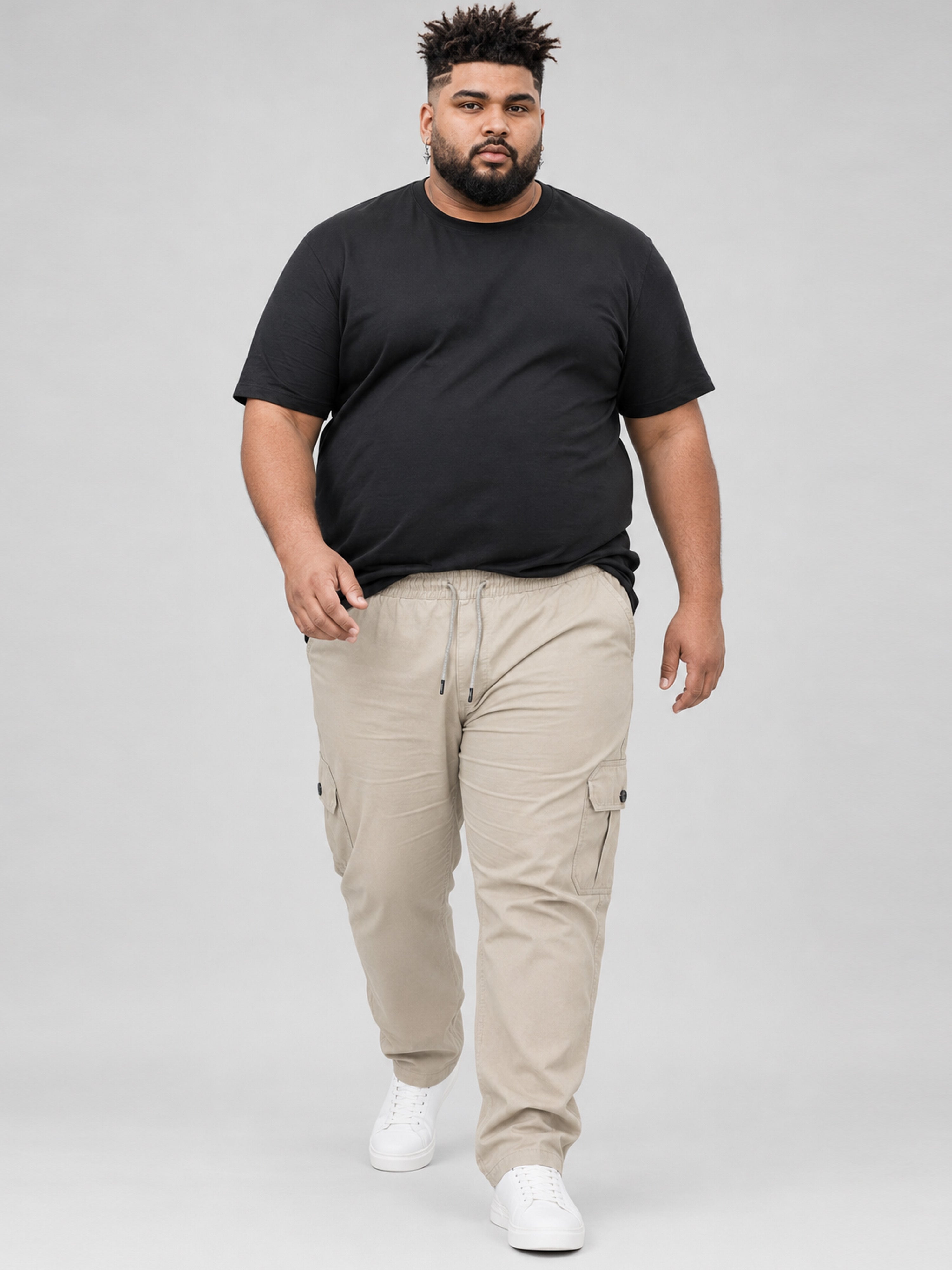 Plus Size 6 Pocket Cargo Pants - Beige