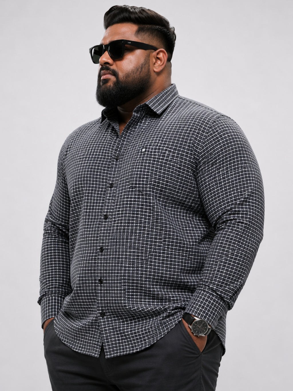 Plus Size Party Wear Satin Shirt - Black